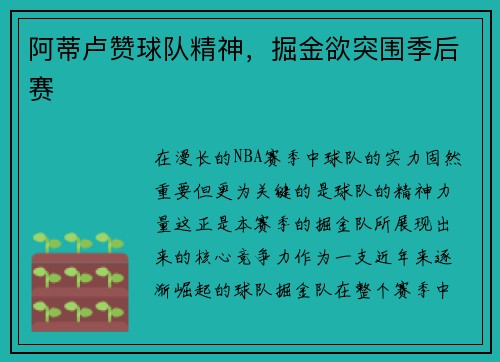 阿蒂卢赞球队精神，掘金欲突围季后赛